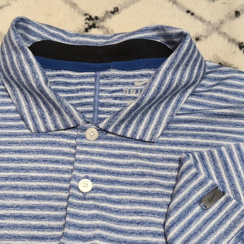 Nike Dri Fit Men's M Tiger Woods Collection‎ The Foundry Striped Blue Golf Polo